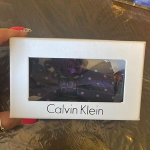 Purple Calvin Klein bow tie and flower for jacket.